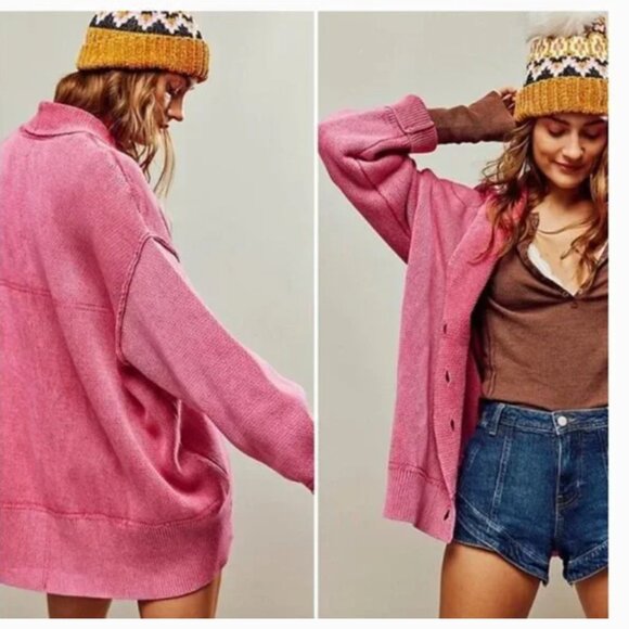 Free People Oversized Button Front Chamomile Cardigan Medium Neutral - Picture 16 of 16